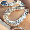 Snake Wrap Ring, Silver-Tone Alloy with Blue and Clear Accents, Adjustable Open Design