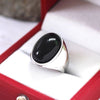 Oval Cabochon Ring, Silver-Plated Adjustable Band, Red or Black Accent