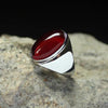 Oval Cabochon Ring, Silver-Plated Adjustable Band, Red or Black Accent
