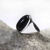 Oval Cabochon Ring, Silver-Plated Adjustable Band, Red or Black Accent