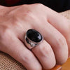 Oval Cabochon Ring, Silver-Plated Adjustable Band, Red or Black Accent