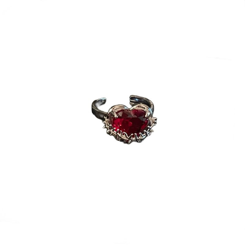 Red Accent Ring, Silver-Tone Copper with Floral, Cross or Snake Design, Adjustable, 12 Styles