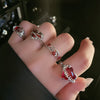 Red Accent Ring, Silver-Tone Copper with Floral, Cross or Snake Design, Adjustable, 12 Styles
