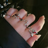Red Accent Ring, Silver-Tone Copper with Floral, Cross or Snake Design, Adjustable, 12 Styles