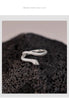 Silver Snake Ring, Textured Scales with Green Eye Accents, Adjustable Open Band