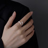 Silver Snake Ring, Textured Scales with Green Eye Accents, Adjustable Open Band