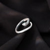 Silver Snake Ring, Textured Scales with Green Eye Accents, Adjustable Open Band