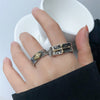 Vintage-Style Open Ring, Silver-Tone Band with Gold-Tone Eye or Cross Design