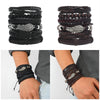 6-Piece Layered Bracelet Set, Woven Bands with Alloy Wing Accents in Black or Brown - Product view 1