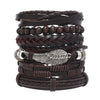 6-Piece Layered Bracelet Set, Woven Bands with Alloy Wing Accents in Black or Brown - Brown 6pcs-45g