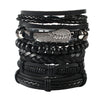 6-Piece Layered Bracelet Set, Woven Bands with Alloy Wing Accents in Black or Brown - Black 6pcs-45g