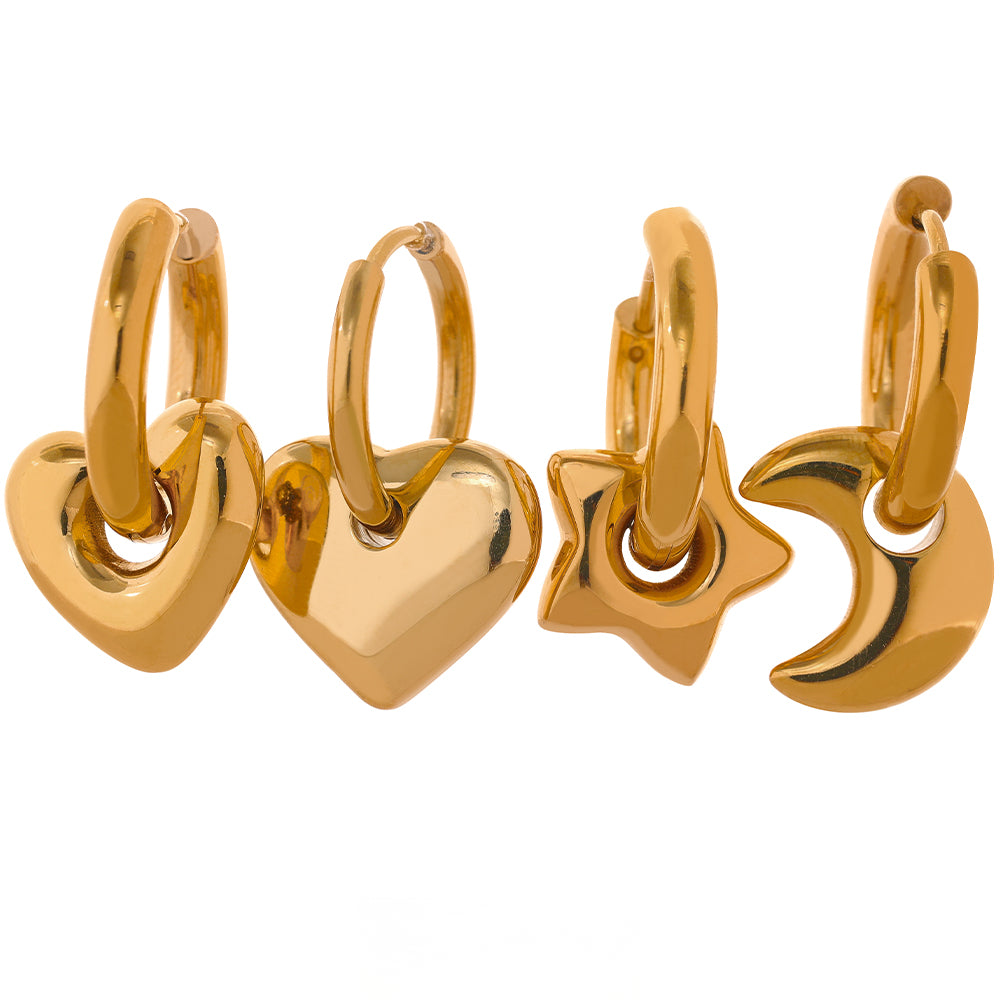 Star Moon Heart Pendant Drop Hoop Huggie Earrings Gold Plated Stainless Steel Charm Jewelry - Image 1