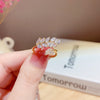 Leaf Spray Ring, Copper with Clear Accents, Adjustable Gold or Silver-Tone Band