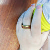 Wood Inlay Ring, Gold-Tone Stainless Steel with Brown Grain, 8mm Domed Band, Sizes 6-13