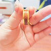 Wood Inlay Ring, Gold-Tone Stainless Steel with Brown Grain, 8mm Domed Band, Sizes 6-13