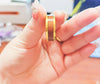 Wood Inlay Ring, Gold-Tone Stainless Steel with Brown Grain, 8mm Domed Band, Sizes 6-13