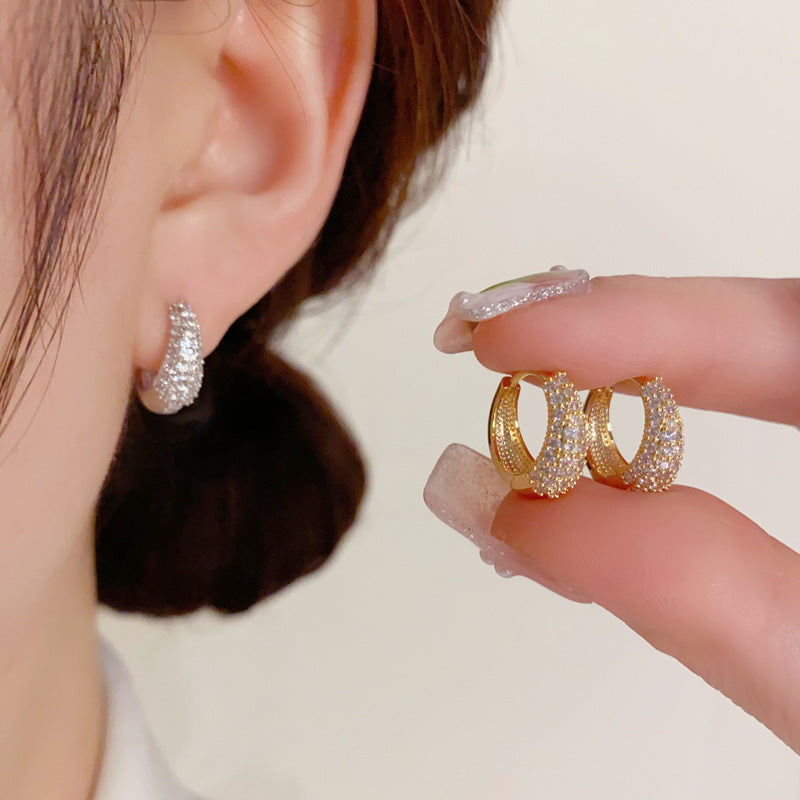 Small Hoop Earrings for Women, Copper Design with All-Around Zircon Accents, Gold or Silver Tone - Product view 1