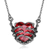 Heart Claw Pendant Necklace, Dark Red Heart with Black Zinc Alloy Claw Setting, Gothic-Inspired Design - Black love ghost claw pendant necklace