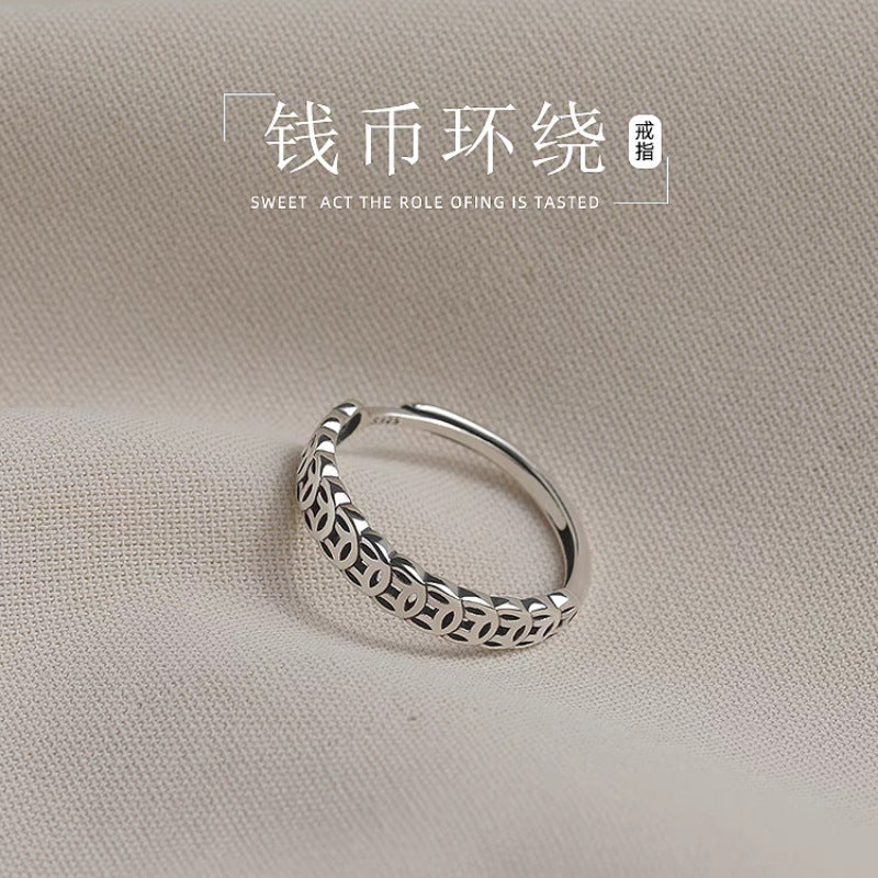 Coin-Motif Open Ring, Linked Round Cutout Band in Gold-Tone or Silver-Tone Finish