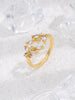 Leaf Ring with Colored Cubic Zirconia, Copper, Adjustable, 19 Color Options