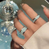 Sky Blue Inlay Ring, Silver-Tone Alloy with Adjustable Opening, Wide or Narrow Band
