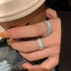 Sky Blue Inlay Ring, Silver-Tone Alloy with Adjustable Opening, Wide or Narrow Band