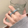 Sky Blue Inlay Ring, Silver-Tone Alloy with Adjustable Opening, Wide or Narrow Band