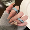Sky Blue Inlay Ring, Silver-Tone Alloy with Adjustable Opening, Wide or Narrow Band