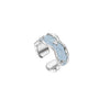 Sky Blue Inlay Ring, Silver-Tone Alloy with Adjustable Opening, Wide or Narrow Band