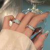 Sky Blue Inlay Ring, Silver-Tone Alloy with Adjustable Opening, Wide or Narrow Band