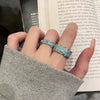Sky Blue Inlay Ring, Silver-Tone Alloy with Adjustable Opening, Wide or Narrow Band
