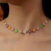 Daisy Bracelets and Necklaces for Women, Alloy Floral Chains in White or Multicolor Designs - Color Flower Necklace