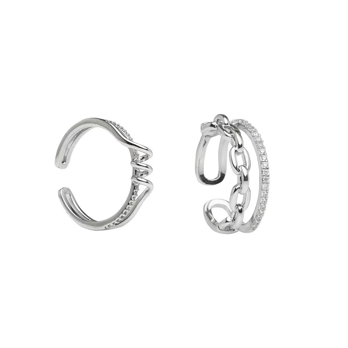 Double Band Ring, Silver-Tone Copper with Adjustable Opening, Twisted or Interlocking Design