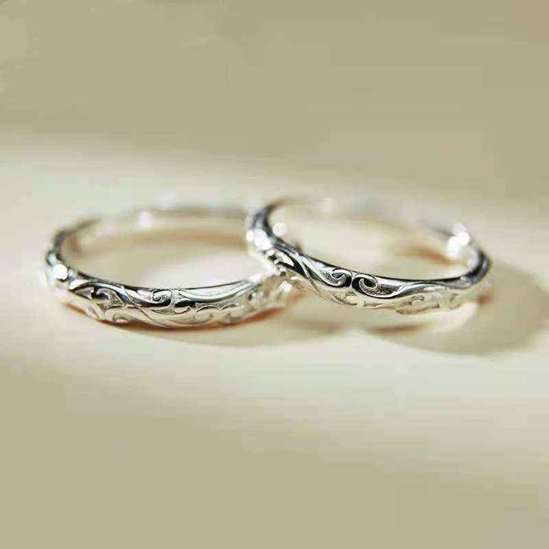 Patterned Ring for Women, Silver-Tone Copper Band with Textured Geometric Detail, Sizes 6-10 - Product view 1