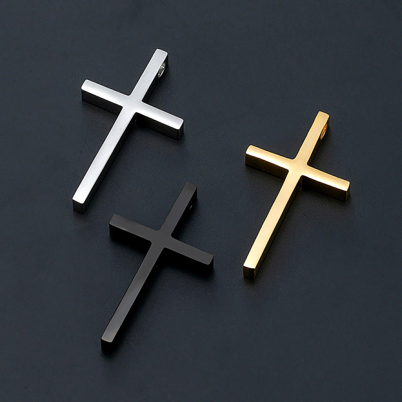 Smooth Cross Pendant, Titanium Steel Design in Steel, Black or Gold Tone, Pendant Only or with 60 cm Chain - Product view 1
