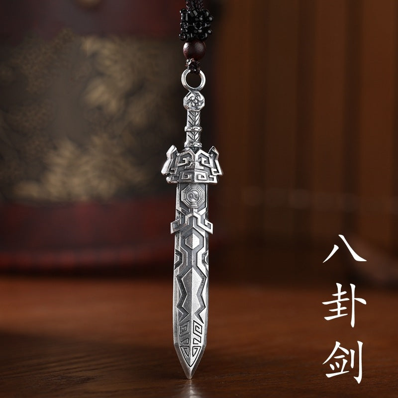 Bagua and Qiankun Sword Pendants, Silver-Tone Copper Designs with Traditional Ornamental Details, Pendant Only - TD-332 