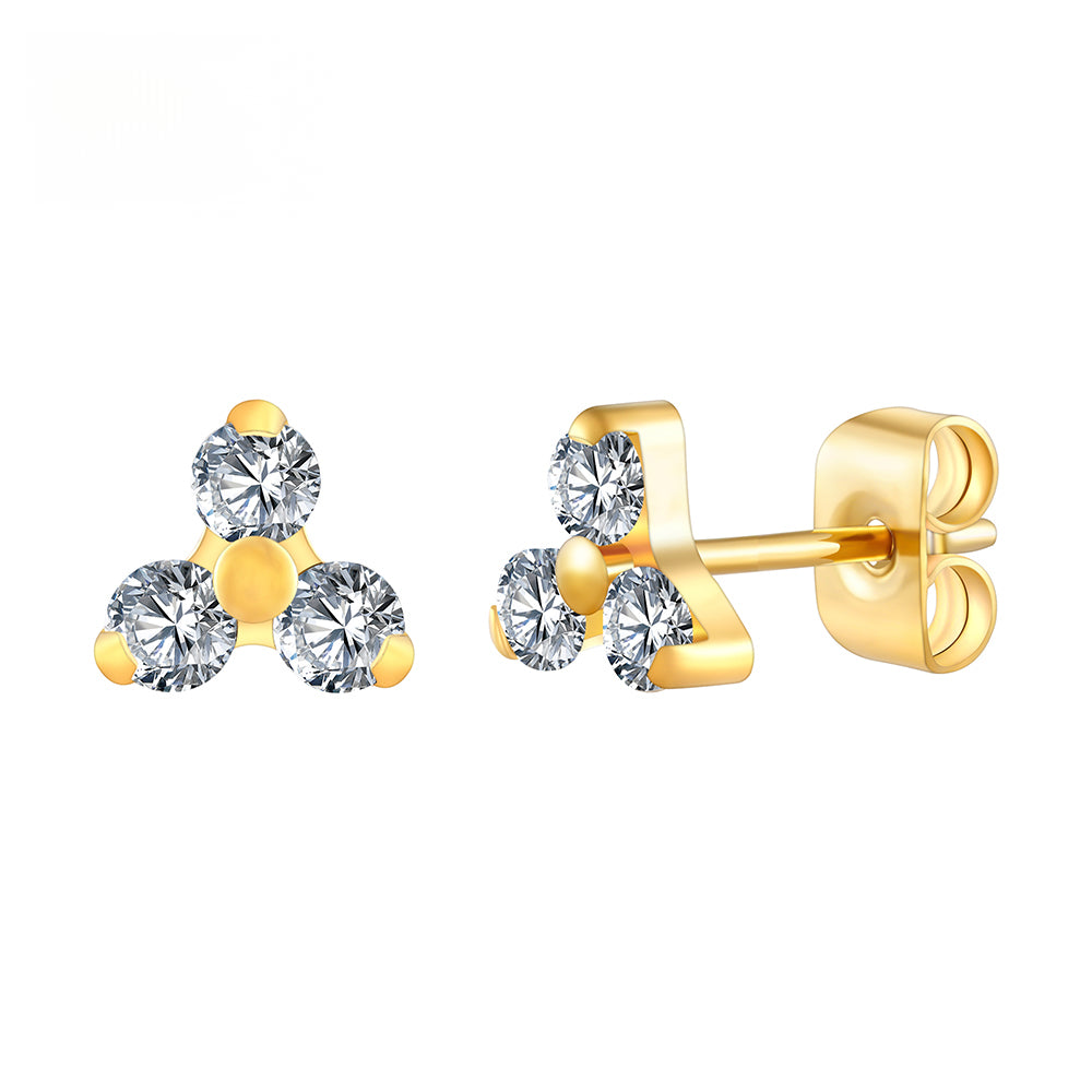 1 Pair Titanium 20G Trinity CZ Stud Earrings Simple Triple Flower Cartilage Earring Set - Image 1