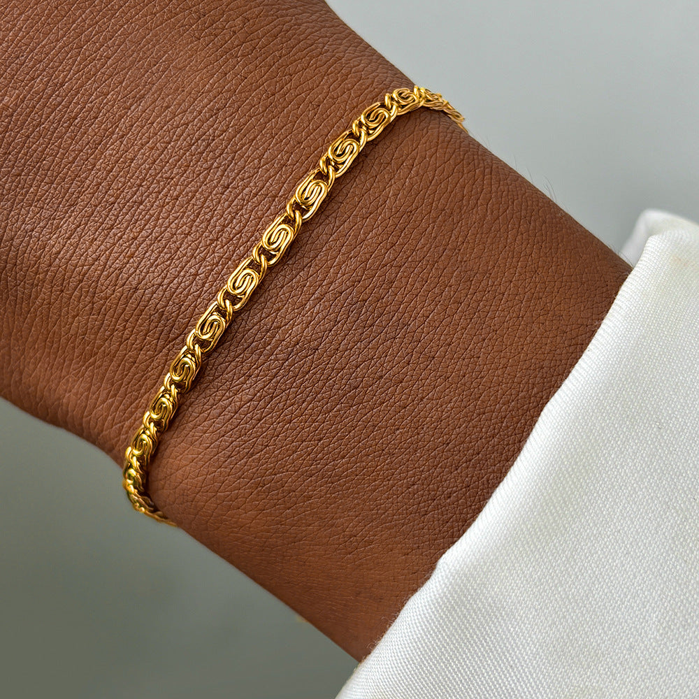 Fine Chain Bracelet for Women, Gold-Tone Stainless Steel Links in Two Geometric Design Options - Product view 1