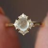 Oval Halo Ring, Gold-Tone Copper with Pale Cabochon and Clear Accents, Adjustable