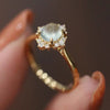Oval Halo Ring, Gold-Tone Copper with Pale Cabochon and Clear Accents, Adjustable