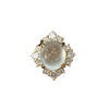 Oval Halo Ring, Gold-Tone Copper with Pale Cabochon and Clear Accents, Adjustable
