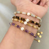 Beaded Bracelet for Women, Flat Round Stone-Style Beads with Stainless Steel and Faux Pearl Accents - Product view 3