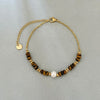 Beaded Bracelet for Women, Flat Round Stone-Style Beads with Stainless Steel and Faux Pearl Accents - Yellow tiger eye stone abacus beads