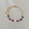 Beaded Bracelet for Women, Flat Round Stone-Style Beads with Stainless Steel and Faux Pearl Accents - Amethyst abacus beads