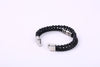 Woven Bracelet with Black Stone-Style Beads, Stainless Steel Accents and Stainless Steel or Alloy Clasp Options - Alloy buckle = stainless steel accessories
