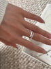 Textured Snake Ring, Silver with Green Eye Accents, Adjustable Open Band
