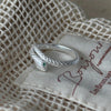 Textured Snake Ring, Silver with Green Eye Accents, Adjustable Open Band