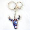 Longhorn Skull Keychain, Metal with Colorful Patterned Inlays, 14 Designs