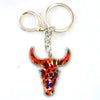 Longhorn Skull Keychain, Metal with Colorful Patterned Inlays, 14 Designs