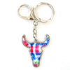 Longhorn Skull Keychain, Metal with Colorful Patterned Inlays, 14 Designs